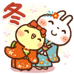 [LINEスタンプ] 冬・年末年始❄白うさぎさん＆インコちゃん