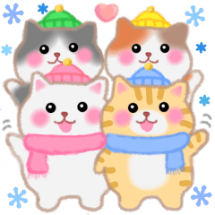 [LINEスタンプ] 4匹のぽちゃりねこ♪冬